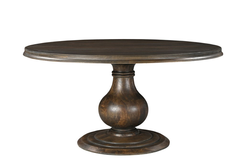 60" Solid Wood Pedestal Base Round Top Dining Table - Brown