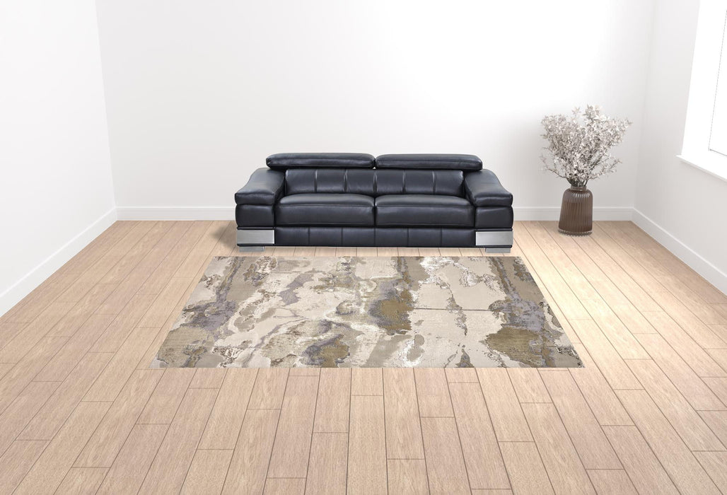 9' x 12' Abstract Area Rug - Gray Ivory And Gold