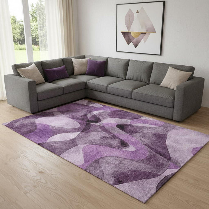 9' X 12' Abstract Washable Area Rug With UV Protection (648099) - Purple / Ivory