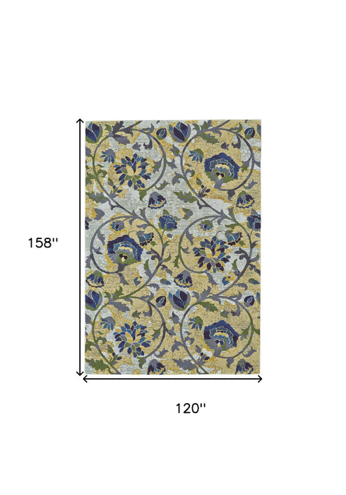 10' x 13' Floral Power Loom Area Rug - Gold Green And Ivory