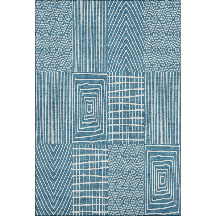 10' X 14' Geometric Washable Area Rug With UV Protection (678113) - Teal / Ivory