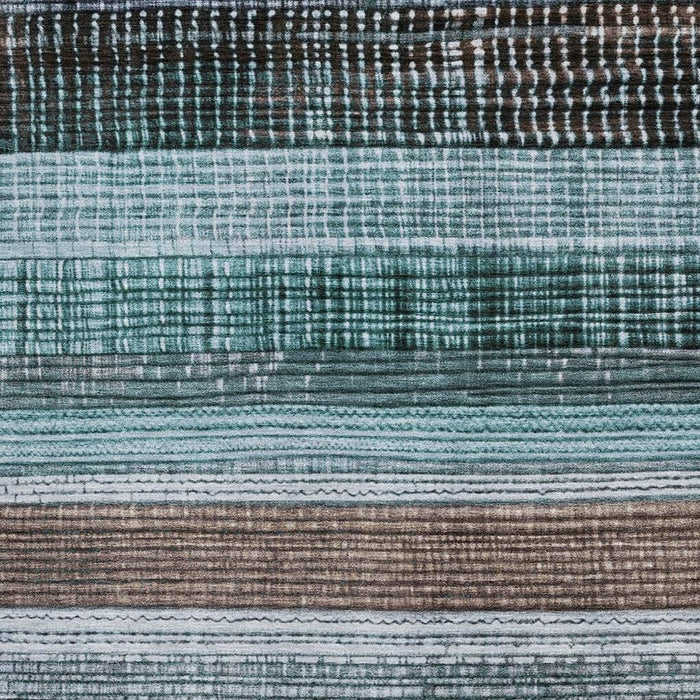 10' X 14' Striped Washable Area Rug With UV Protection (706463) - Teal / Brown