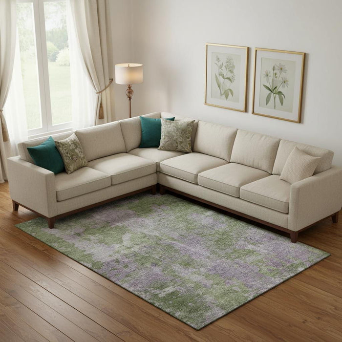 10' X 14' Abstract Washable Area Rug With UV Protection (649840) - Green / Ivory
