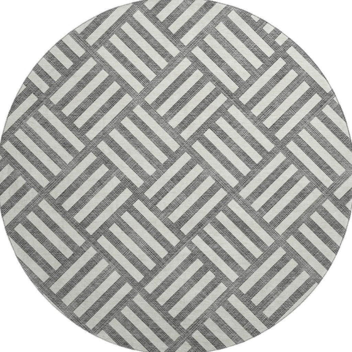 8' Geometric Washable Round Rug With UV Protection (652344) - Charcoal / Ivory