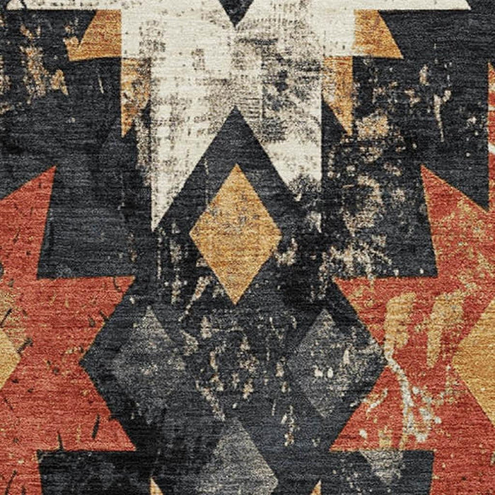 10' X 14' Southwestern Washable Area Rug With UV Protection (706631) - Black / Gold / Rust