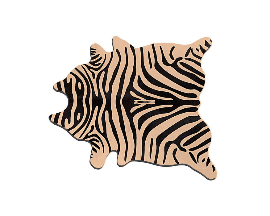 5' x 7' Zebra Print Genuine Cowhide Handmade Area Rug - Black And Tan