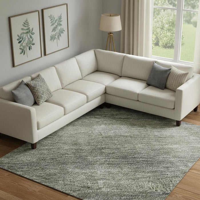 10' X 14' Abstract Washable Area Rug With UV Protection (718436) - Fern Green / Gray