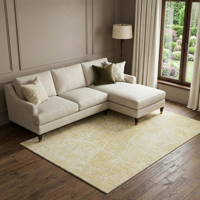 8' X 10' Diamond Washable Area Rug With UV Protection (650624) - Wheat / Ivory
