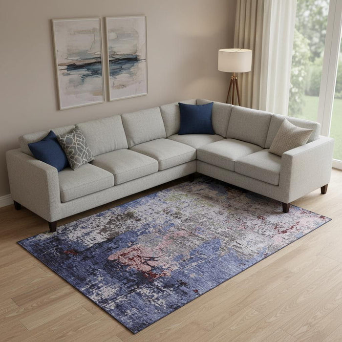 10' X 14' Abstract Washable Area Rug With UV Protection (707827) - Plum / Gray / Ivory