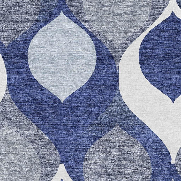 8' X 10' Ogee Washable Area Rug With UV Protection - Navy Blue