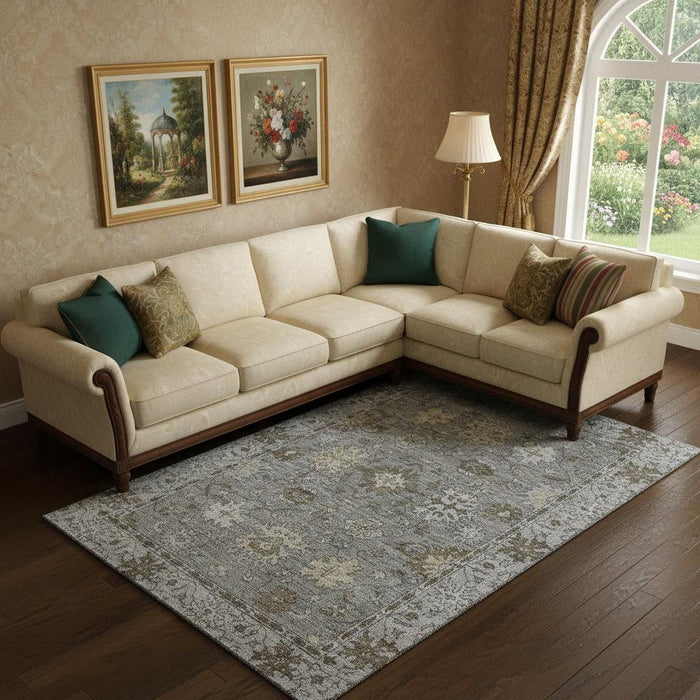 10' X 14' Oriental Washable Area Rug With UV Protection (716551) - Pewter / Taupe
