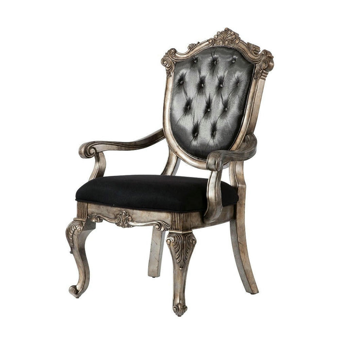 Tufted Fabric Solid Wood Open Back Dining Arm Chairs (Set of 2) - Dark Gray