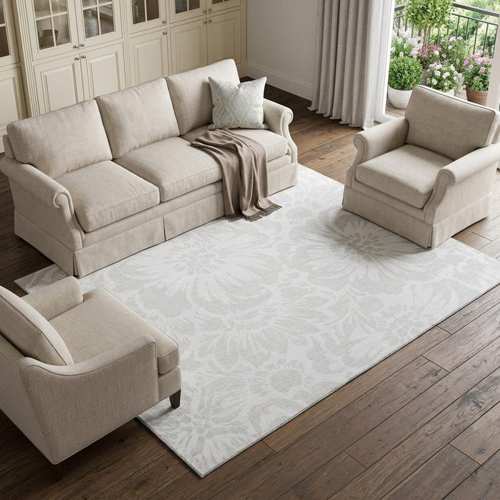 10' X 14' Floral Washable Area Rug With UV Protection (648658) - Ivory / Cream