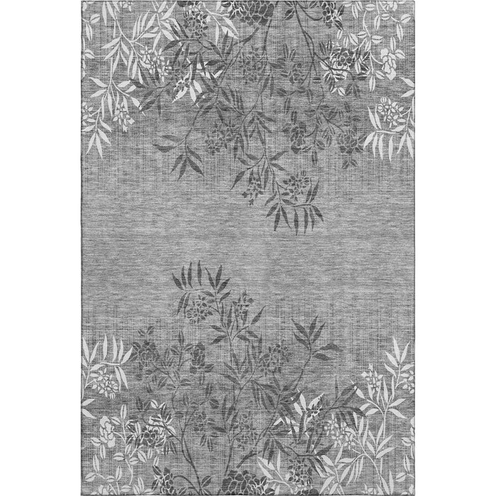 8' X 10' Floral Washable Area Rug With UV Protection (655666) - Pewter / Ivory