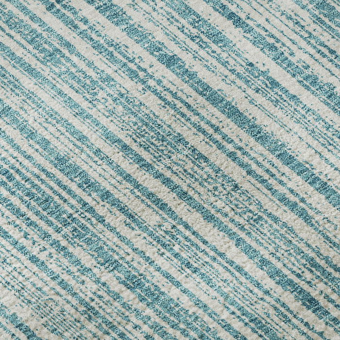 10' X 14' Striped Washable Area Rug With UV Protection - Teal And Ivory