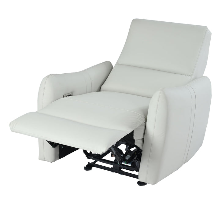 Giga Wall Hugger Power Recliner Chair with USB Type-C port, plush upholstery, and adjustable reclining feature for added comfort.