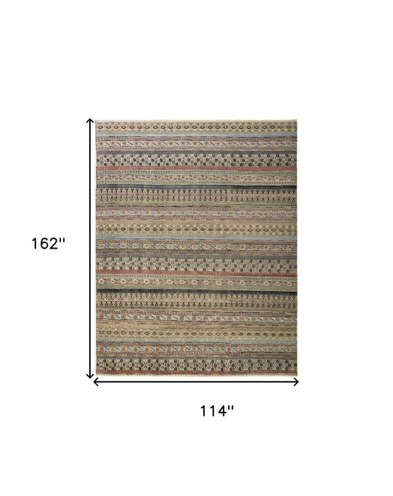 9' x 13' Striped Hand Knotted Area Rug - Tan Blue And Orange