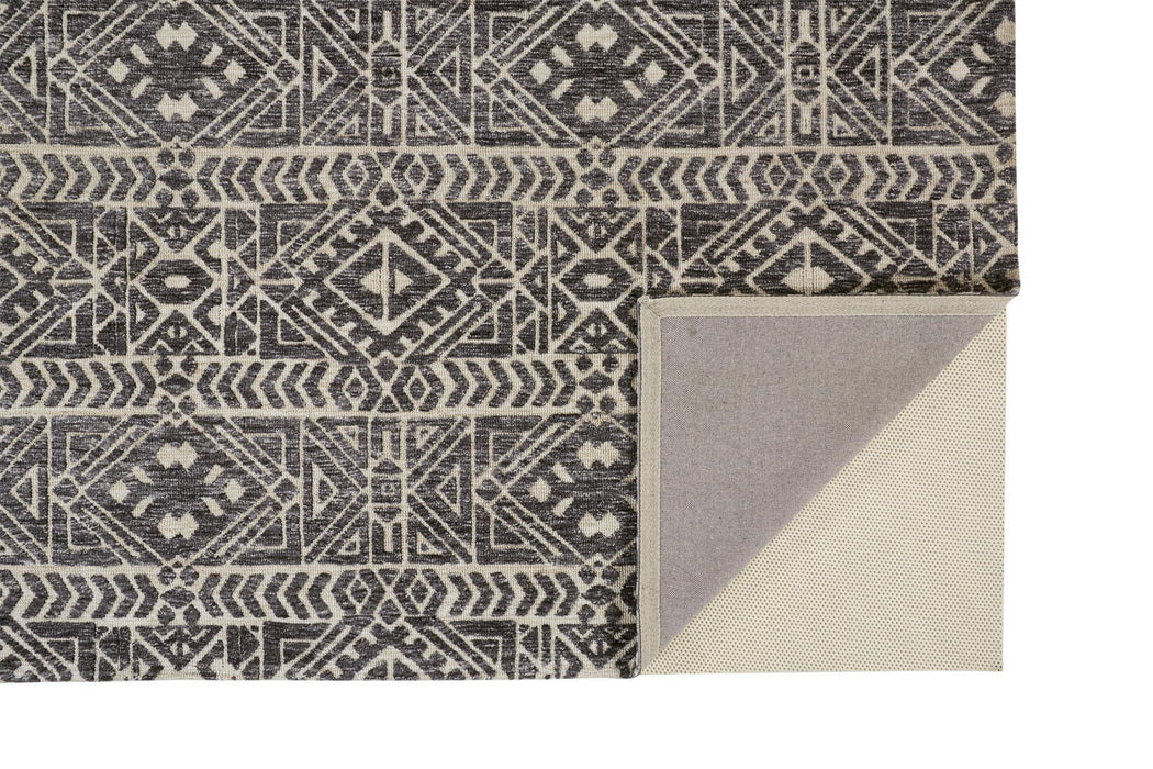 8' x 10' Striped Non Skid Area Rug - Dark Gray And Ivory