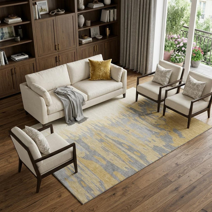 10' X 14' Abstract Washable Area Rug With UV Protection (682361) - Gold / Ivory / Gray