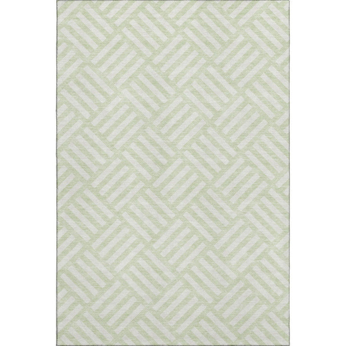 9' X 12' Geometric Washable Area Rug With UV Protection (652382) - Mint Green / Ivory