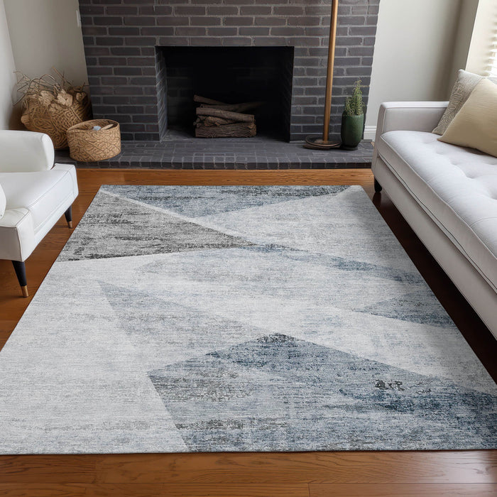 8' X 10' Geometric Washable Area Rug With UV Protection - Sky Blue