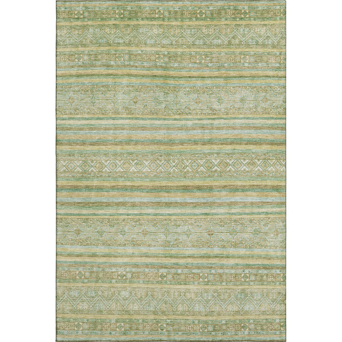10' X 14' Striped Washable Area Rug With UV Protection (696182) - Green / Gold / Beige