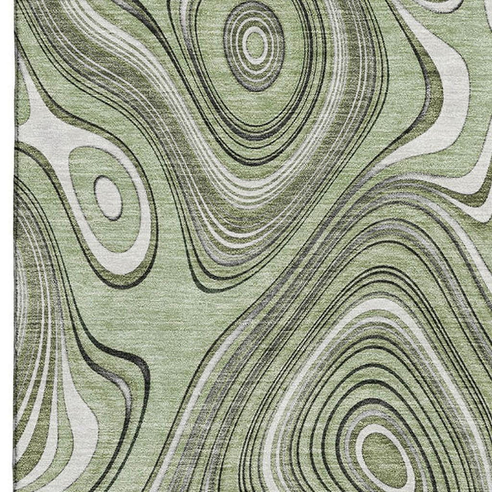 10' X 14' Geometric Washable Area Rug With UV Protection (717699) - Sage / Ivory