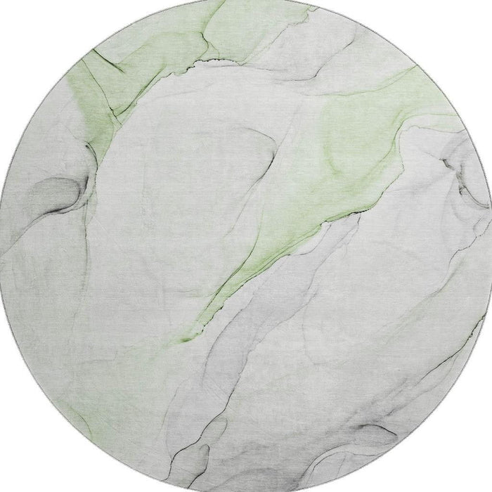8' Abstract Washable Round Rug With UV Protection (647143) - Green / Ivory