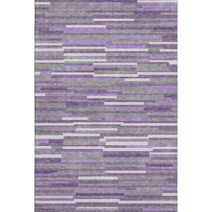 10' X 14' Striped Washable Area Rug With UV Protection (671090) - Purple / Ivory / Gray