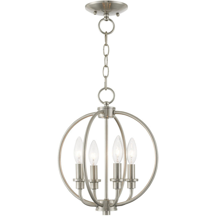 15" Four Light Dimmable Chandelier With Shades - Nickel