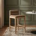 Pair of Meridian Furniture Ellis vegan leather upholstered counter stools in tan with natural finish, set of two, for kitchen or counter seating.