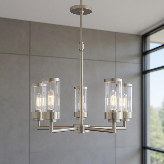 22'' Five Light Dimmable Chandelier With Shades - Nickel