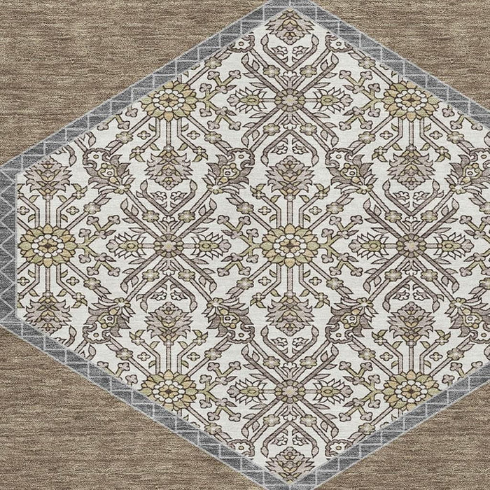 10' X 14' Oriental Washable Area Rug With UV Protection (679342) - Brown / Beige / Gray