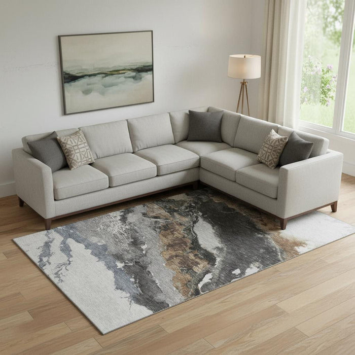 10' X 14' Abstract Washable Area Rug With UV Protection (716653) - Gray / Ivory