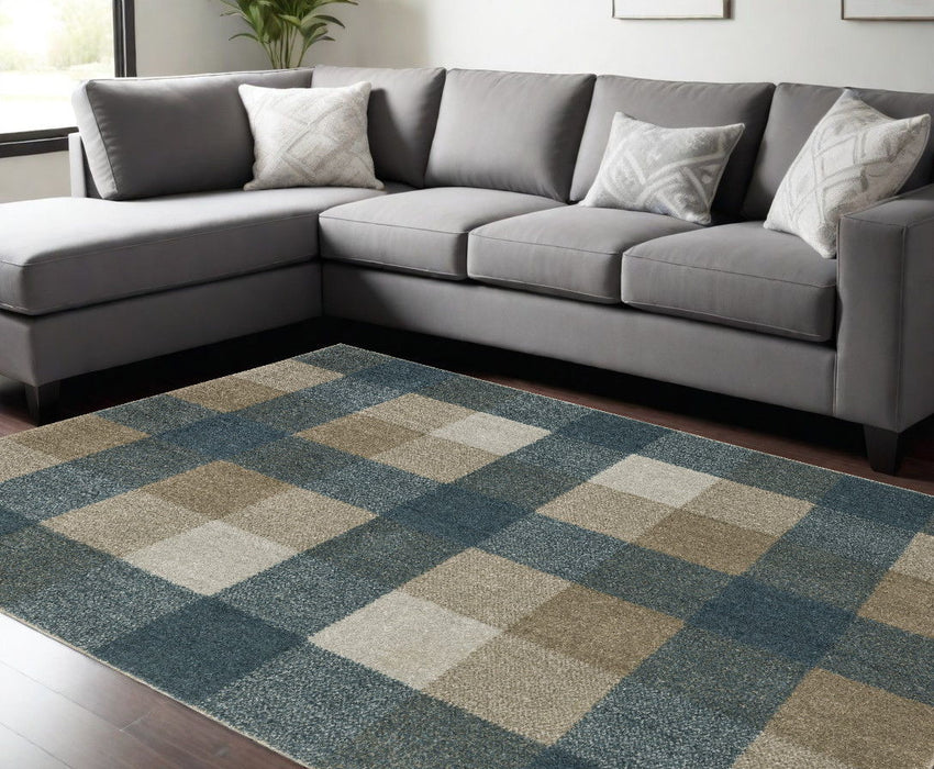 8' x 11' Geometric Power Loom Area Rug - Tan And Gray