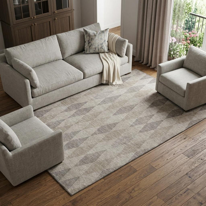 10' X 14' Geometric Washable Area Rug With UV Protection (649348) - Beige / Gray