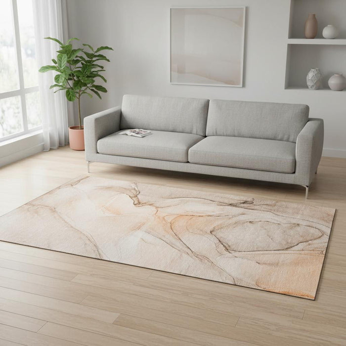 5' X 8' Abstract Washable Area Rug With UV Protection (646634) - Orange / Ivory