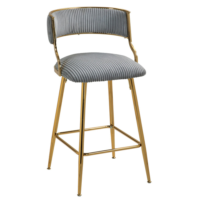 Giga set of two counter height bar stools with powder-coated bases and footrests, featuring sleek, modern design.