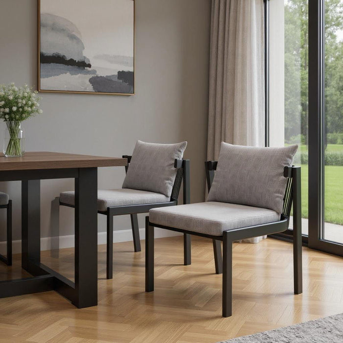 Slipcovered Aluminum Partially Open Back Dining Side Chairs (Set of 2) - Gray / Black