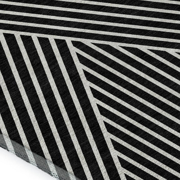 10' X 14' Geometric Washable Area Rug With UV Protection (674634) - Black / Ivory