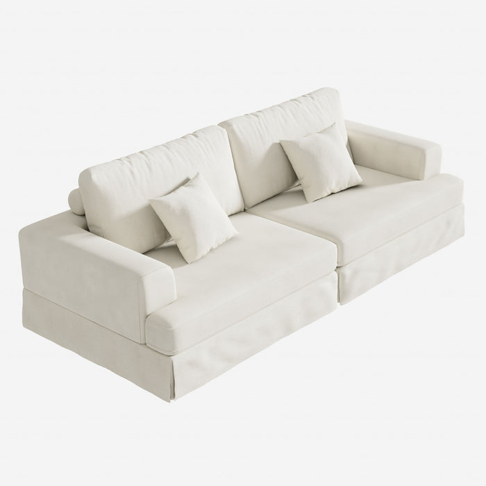 Chenille Modular Stainless Steel Sleeper Sofa With Toss Pillows - White