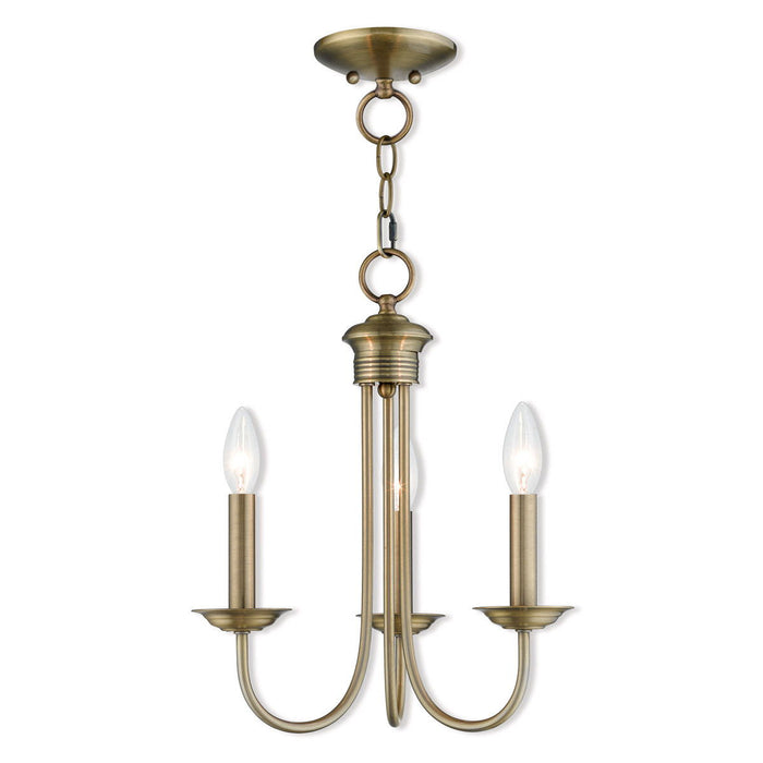 16" Three Light Dimmable Chandelier With Shades - Antiqued Brass