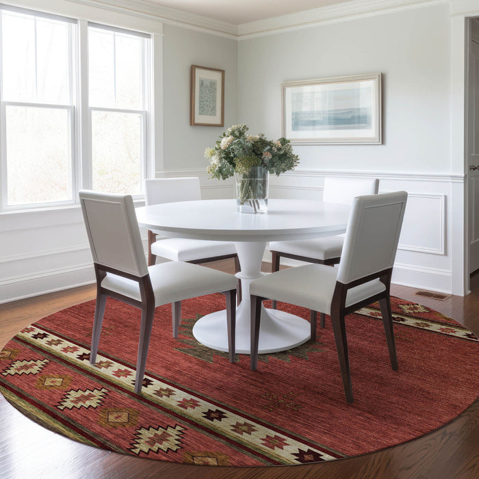 8' Southwest Geometric Washable Round Rug With UV Protection - Cinnamon