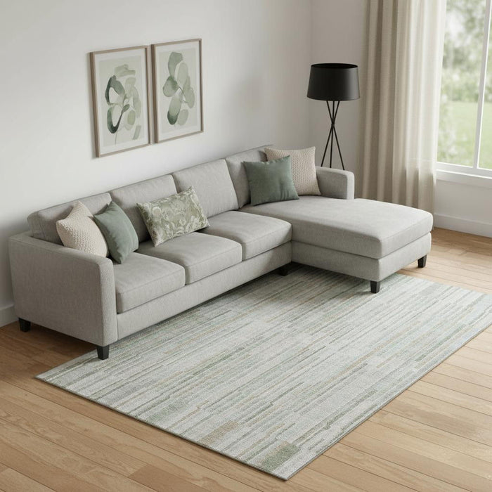 10' X 14' Striped Washable Area Rug With UV Protection (717899) - Sage / Ivory