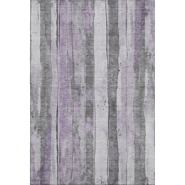 10' X 14' Striped Washable Area Rug With UV Protection (706469) - Lavender / Gray / Silver