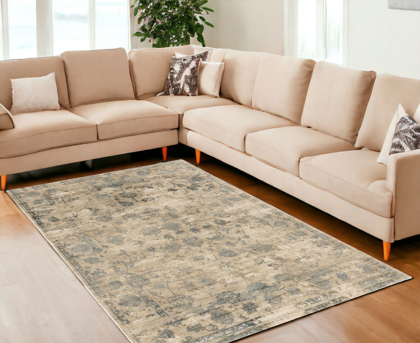 8' x 10' Hand Loomed Traditional Floral Indoor Area Rug - Sand Blue