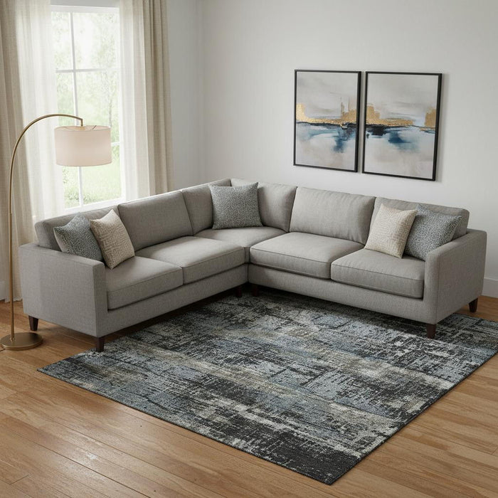 10' X 14' Geometric Washable Area Rug With UV Protection (709708) - Charcoal / Gray / Taupe