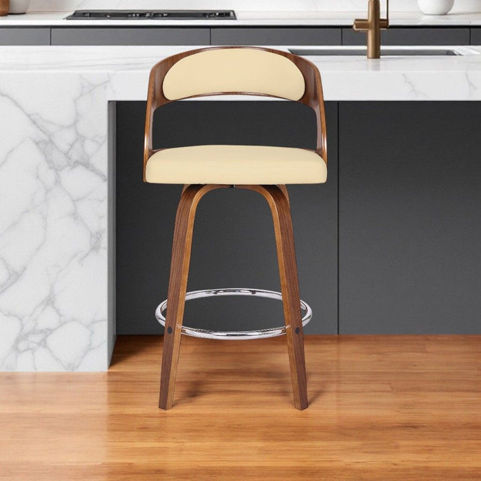 37" Faux Leather Swivel Low Back Counter Height Bar Chair - Cream / Brown