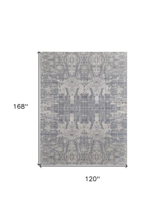 10' x 14' Casual Abstract Hand Woven Worn Faded Wool Blend Area Rug - Gray And Silver