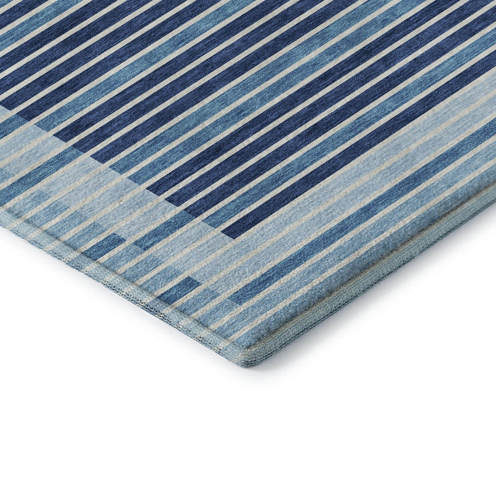 10' X 14' Striped Washable Area Rug With UV Protection (693504) - Sky Blue / Ivory / Navy Blue